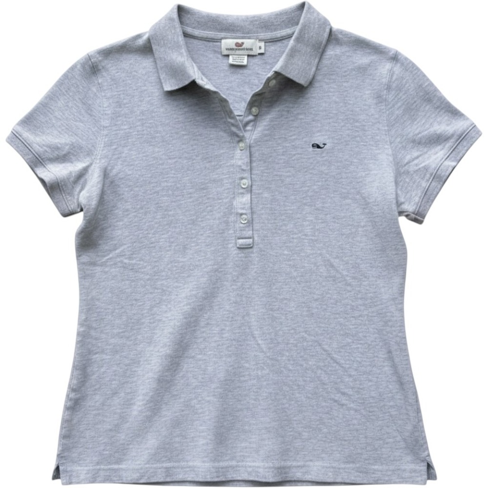 Vineyard Vines Womens Polo Shirt Gray Short Sleeve Whale Logo Pique Size M